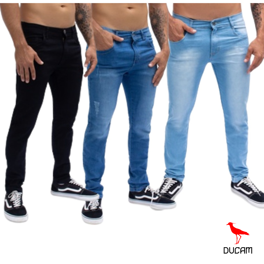 Kit 3 Calcas Jeans Masculina Original Elastano Ducam
