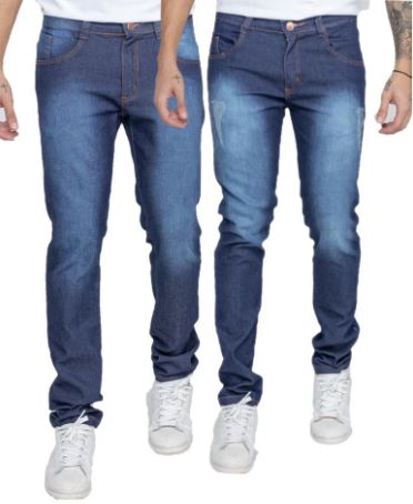 KIT 2 Calca Jeans Masculina Skinny Original Elastano Lycra