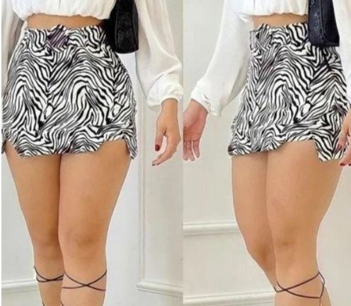 Short saia com cinto estampa zebra feminino