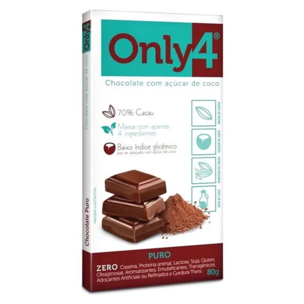 Only4 Puro Chocolate Vegano com 70 cacau Sem Lactose 80g Display com 6 Unidades
