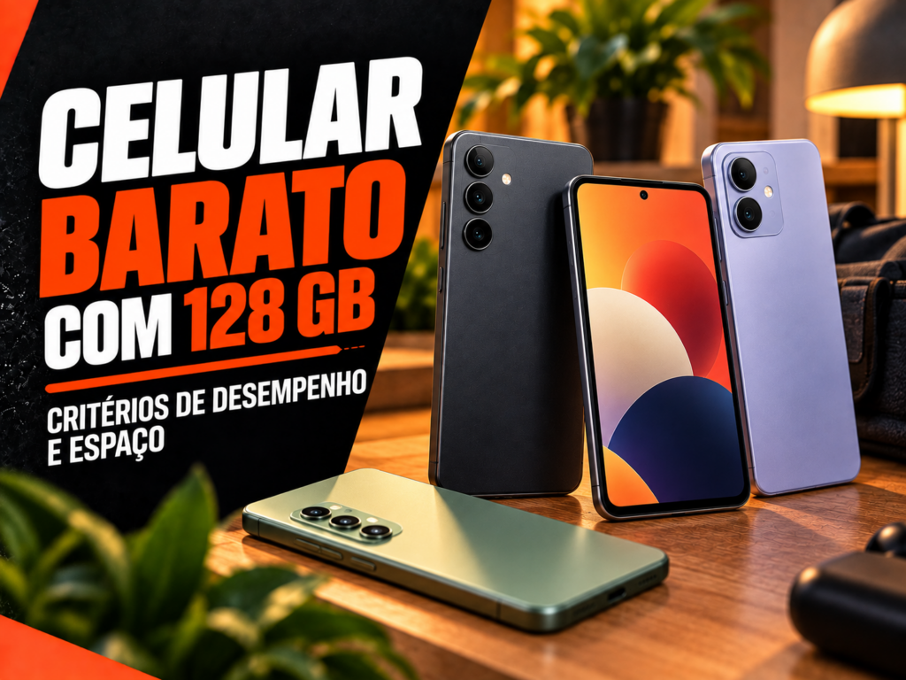 Celular barato com 128 GB criterios de desempenho e espaco
