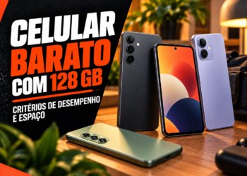 Celular barato com 128 GB criterios de desempenho e espaco