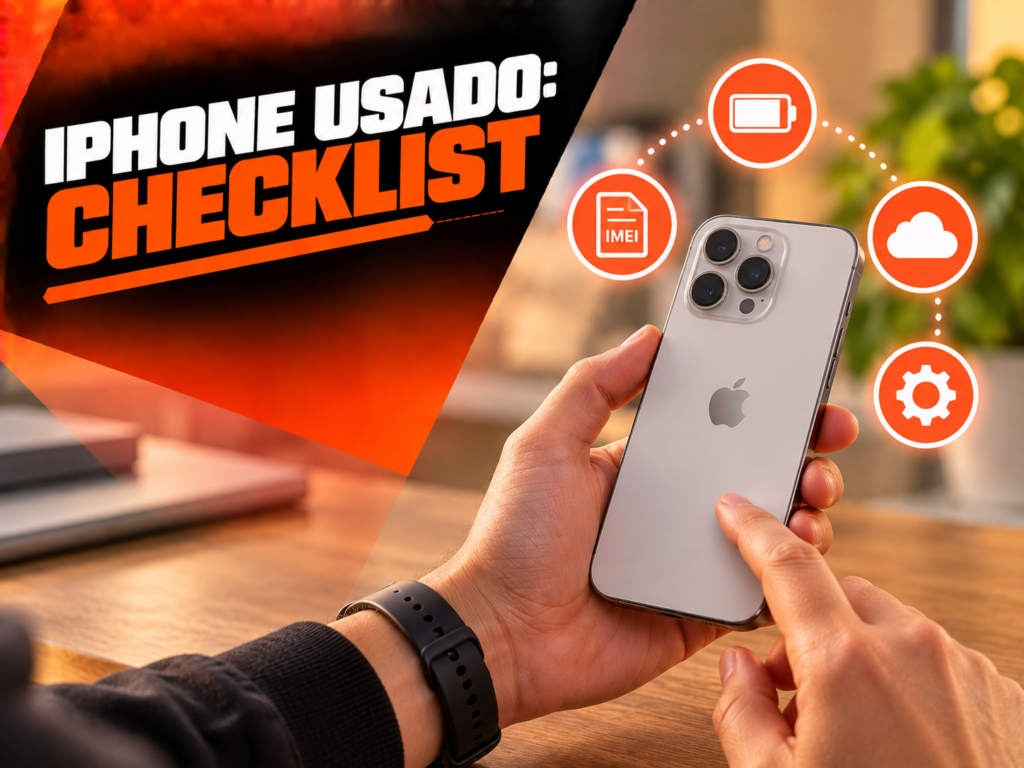 iPhone usado checklist de bateria IMEI iCloud e pecas